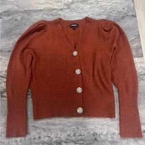 Express Brick Red V-Neck Button Cardigan